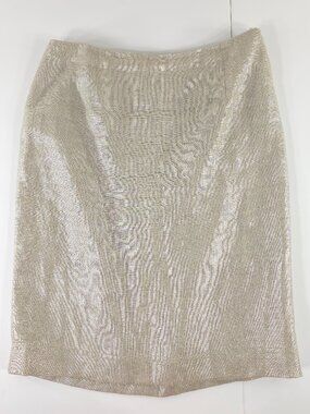 ESCADA Linen Pencil Skirt Metallic Gold Tan SIZE 36 Office Work Business Shimmer